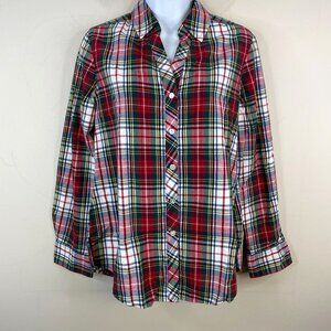 Foxcroft Plaid Button Up Top Womens 2‎ Fitted Academia Old Money Tartan Blouse